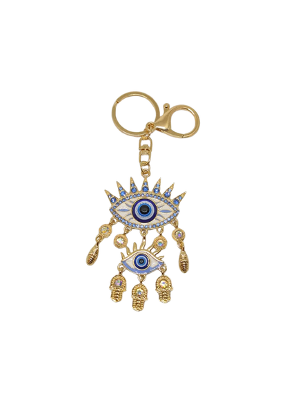 The Edit - Blue Jewel Evil Eye Triple Hand Keyring