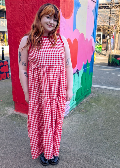 The Edit - Red Gingham Midi Smock Dress