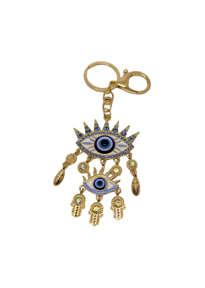 The Edit - Blue Jewel Evil Eye Triple Hand Keyring