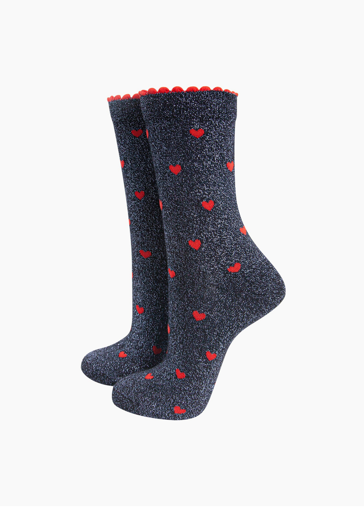 Sock Talk - Navy Blue Glitter Love Hearts Socks