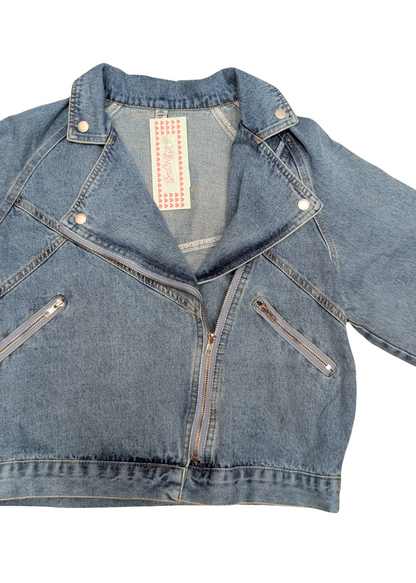 The Edit - Blue Denim Asymmetric Biker Jacket