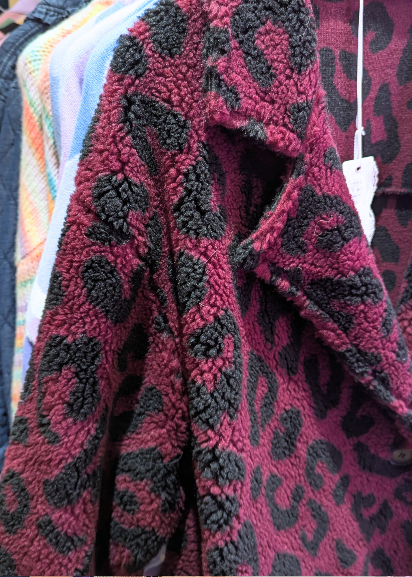 The Edit - Burgundy Leopard Print Teddy Fleece Jacket