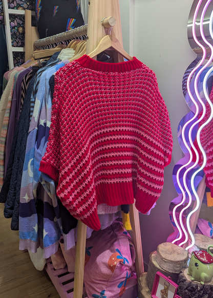 The Edit - Pink & Red Stripe Textured Knit Top