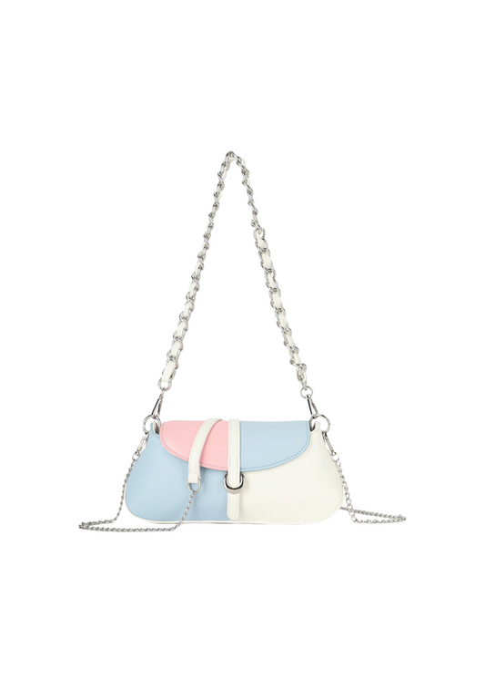 The Edit - Pink, Blue & Cream Colour Block Mini Baguette Handbag