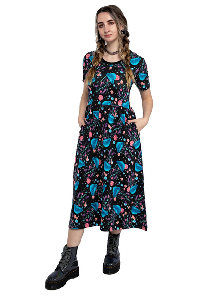 Rebel Romance - Floral Jellyfish Midi Stretch Dress