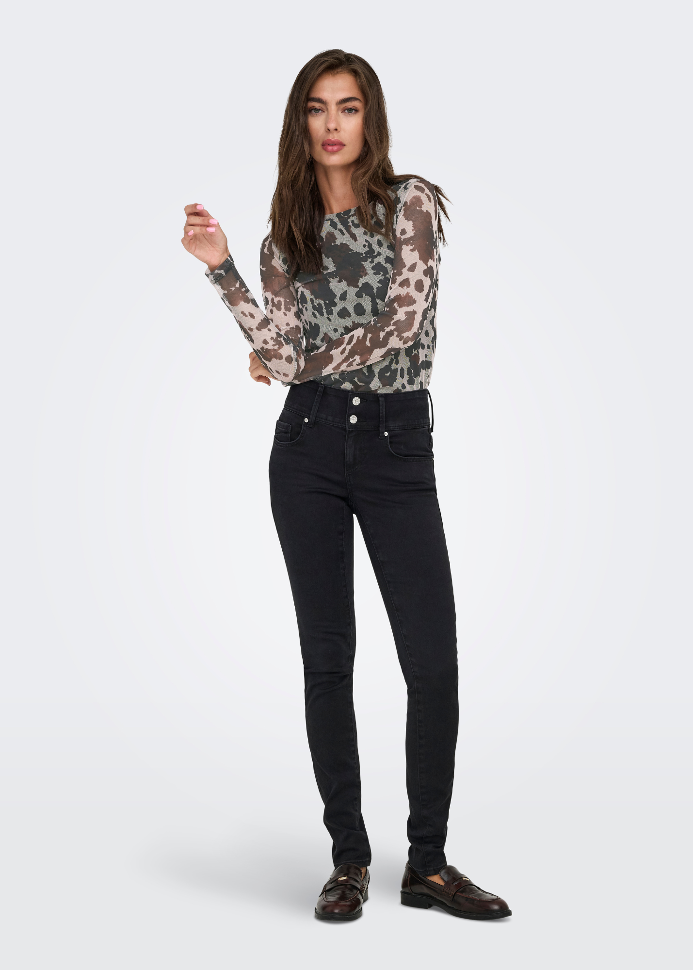 Only - Brown Cow Print Mesh Top