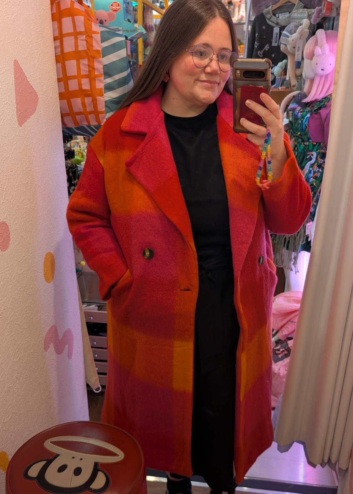 The Edit - Oversized Orange, Pink & Red Checked Coat