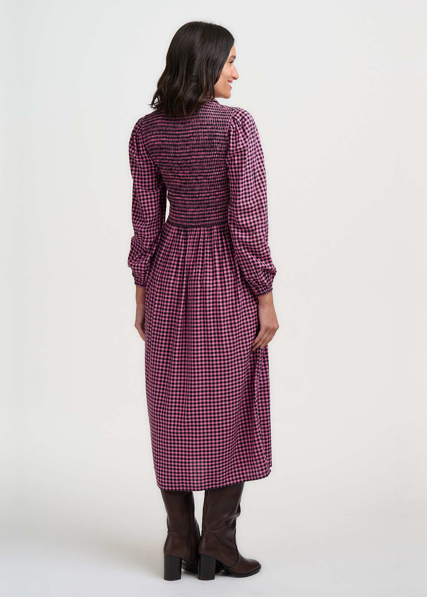 Sugarhill Brighton - Diana Shirred Rose Gingham Midi Dress