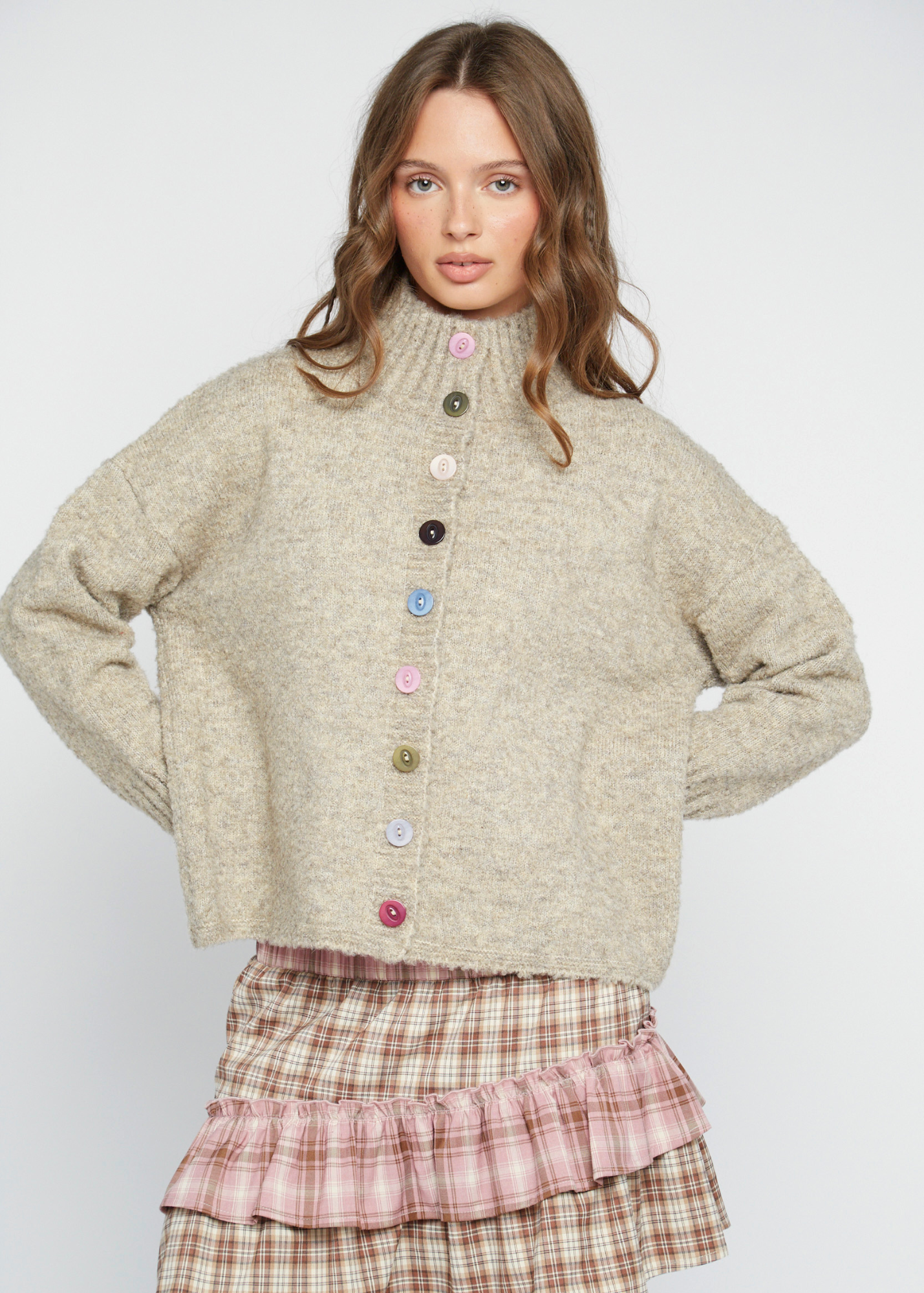 Daisy Street - Multicoloured Button Darla Cardigan