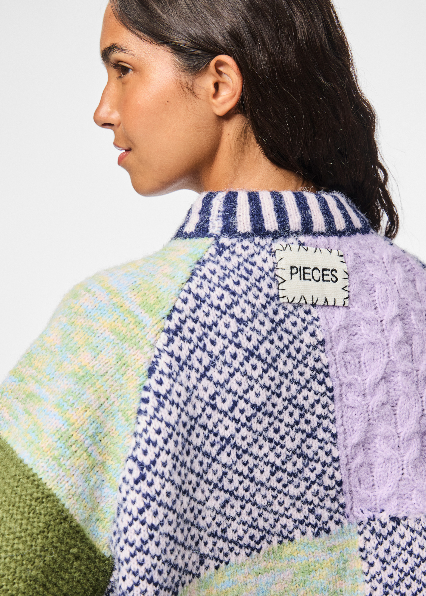 Pieces - Lilac & Blue Patchwork Knit Jumper