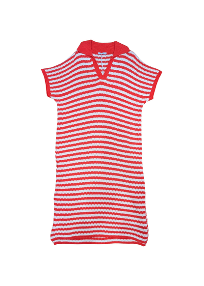 The Edit - Coral & White Knitted Stripe Shirt Dress