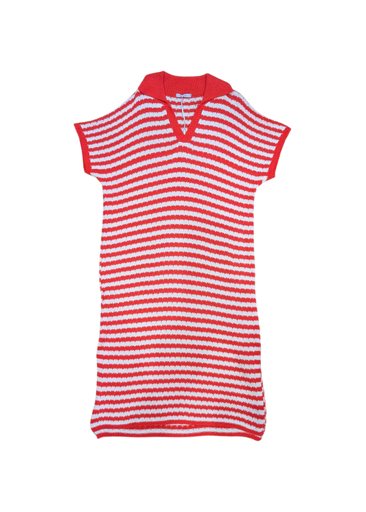 The Edit - Coral & White Knitted Stripe Shirt Dress