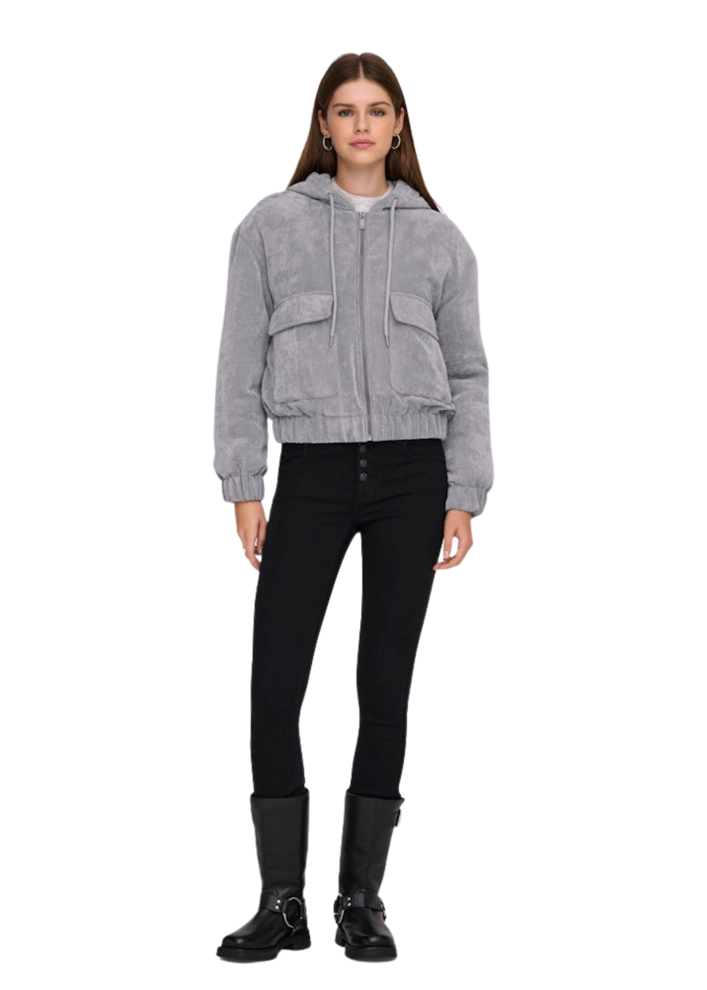 Only - Dusky Lavender Corduroy Quilted Jacket with Hood