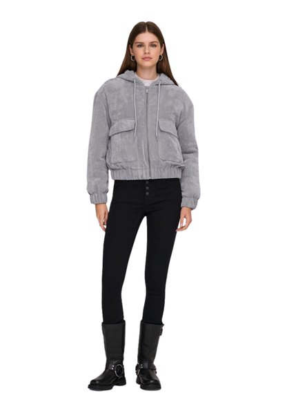 Only - Dusky Lavender Corduroy Quilted Jacket with Hood