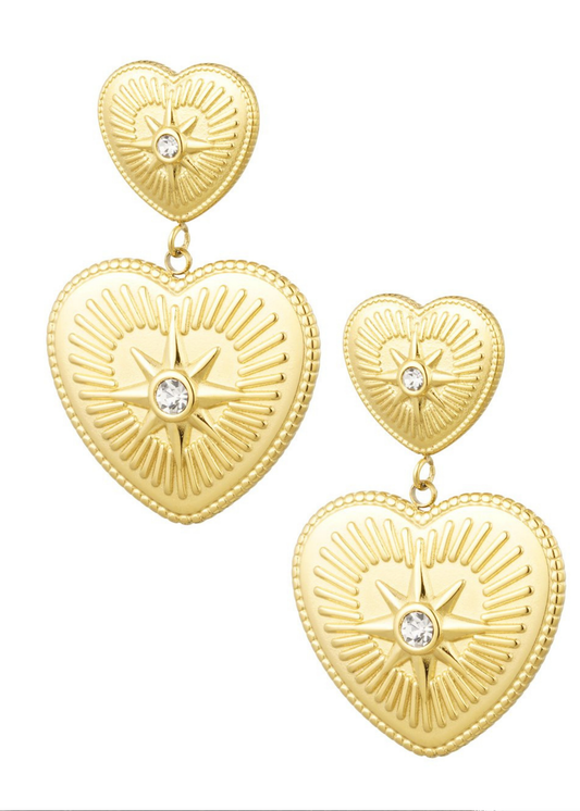 The Edit - Heart Starburst Statement Earrings in Gold