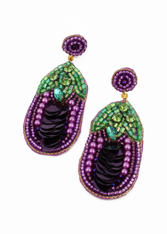 My Doris - Beaded Aubergine Earrings