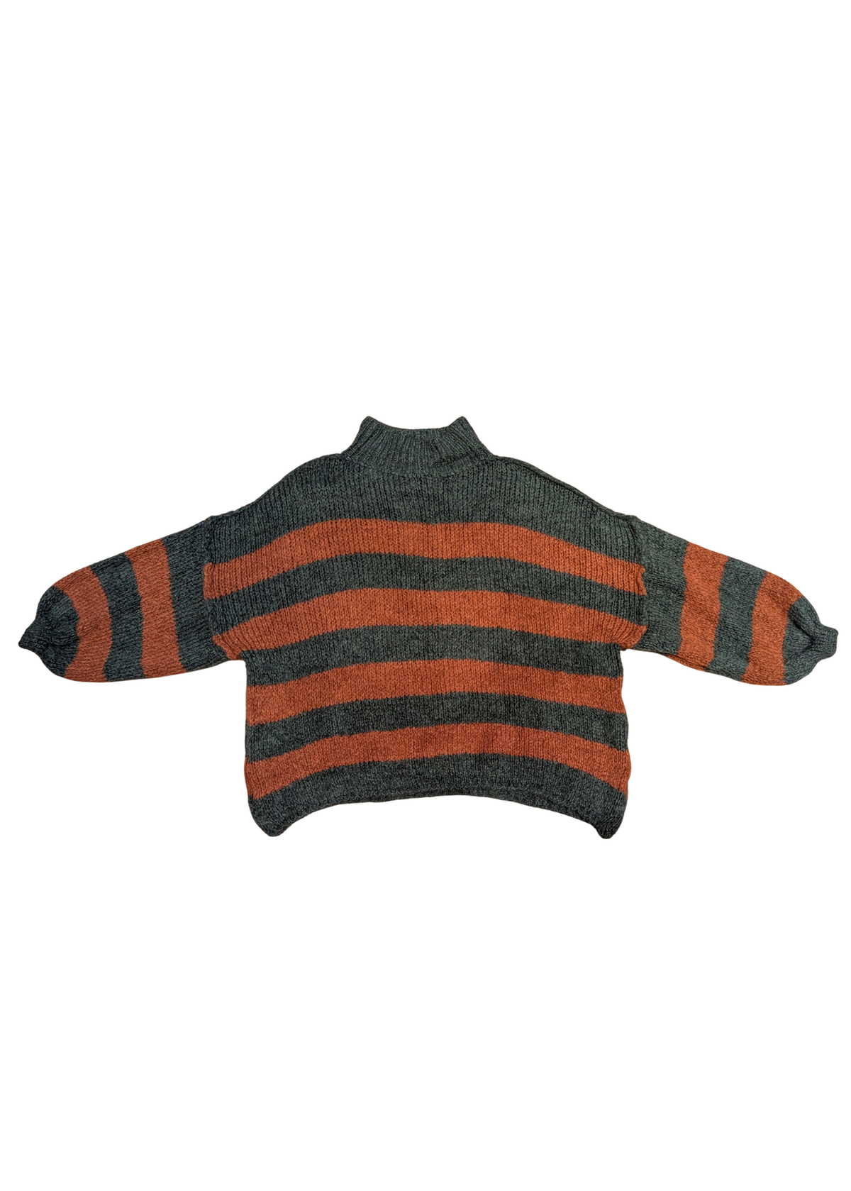 The Edit - Oversized Green & Orange Knitted Stripe Jumper with Exposed Seams
