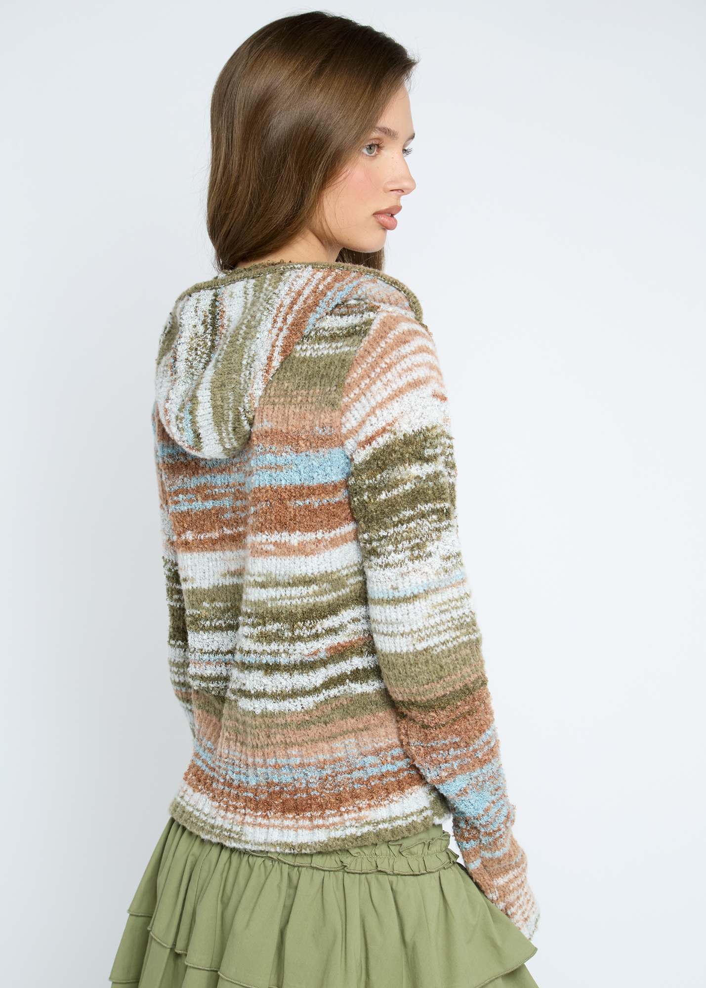 Daisy Street - Earthy Striped Knit Hoodie