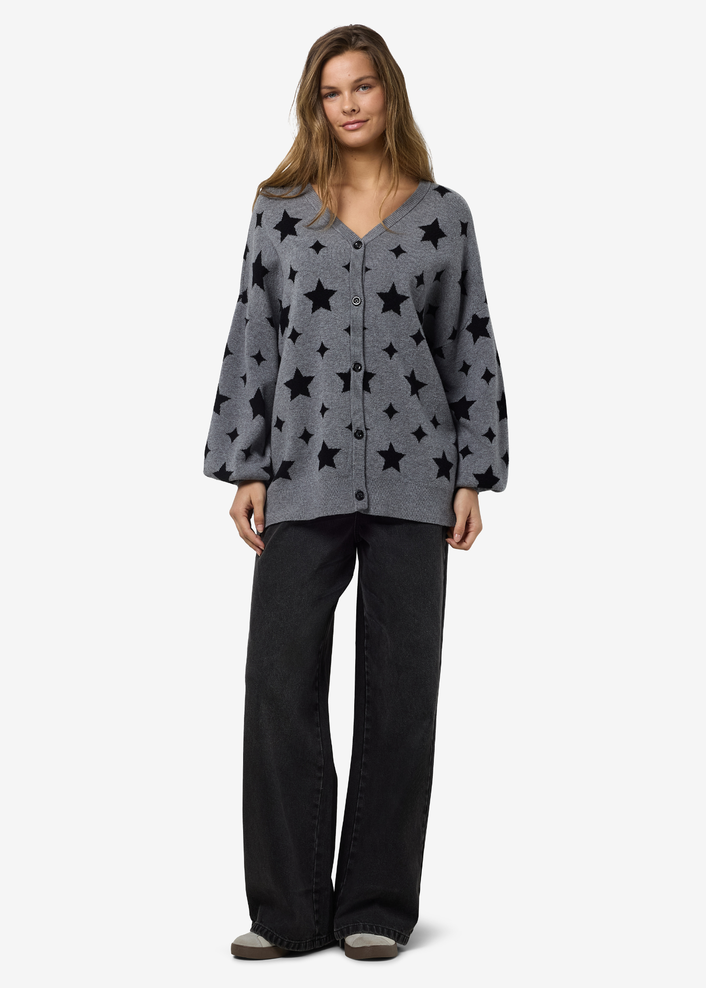 Noisy May - Grey Stars Oversized Knit Cardigan