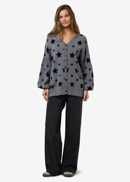 Noisy May - Grey Stars Oversized Knit Cardigan