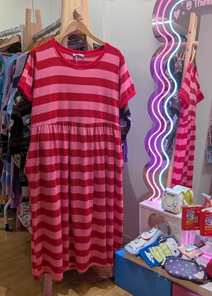 The Edit - Pink & Red Sugar Stripes Smock Dress