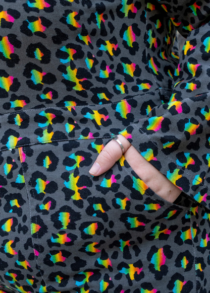 Run & Fly - Grey Rainbow Leopard Stretch Twill Boiler Suit