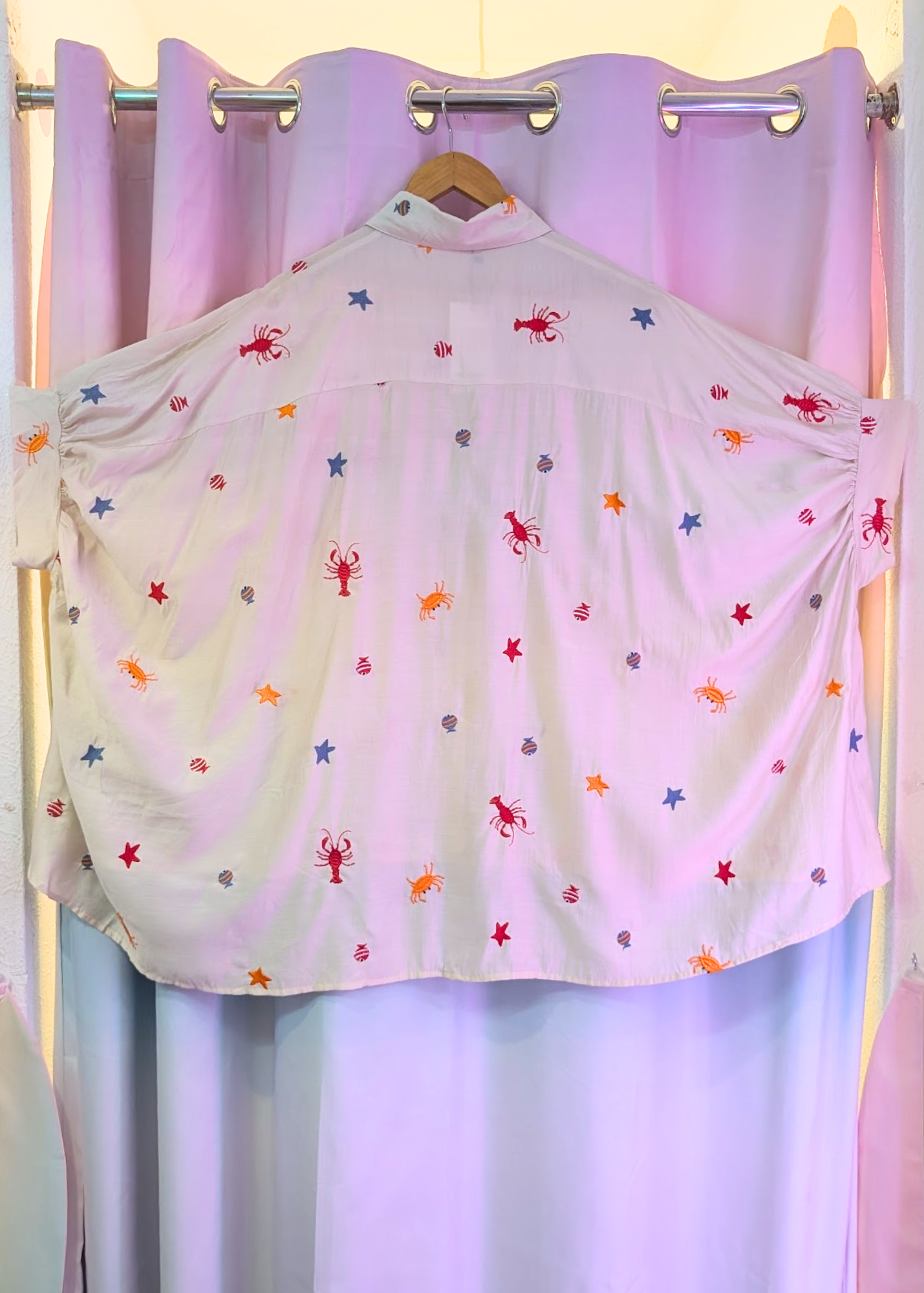 The Edit - Under the Sea Embroidered Oversized Shirt in White