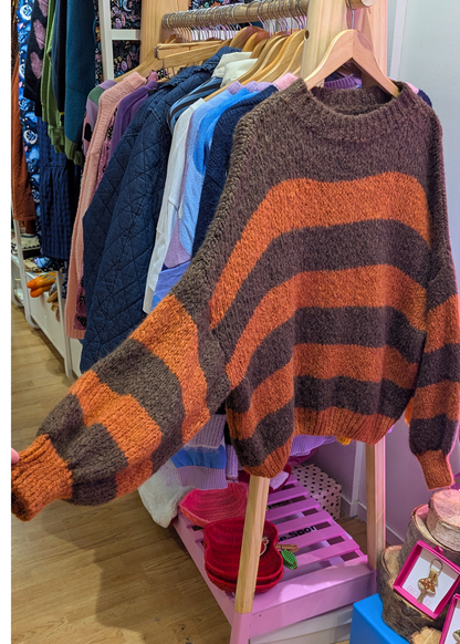 The Edit - Brown and Orange Stripe Knit Jumper