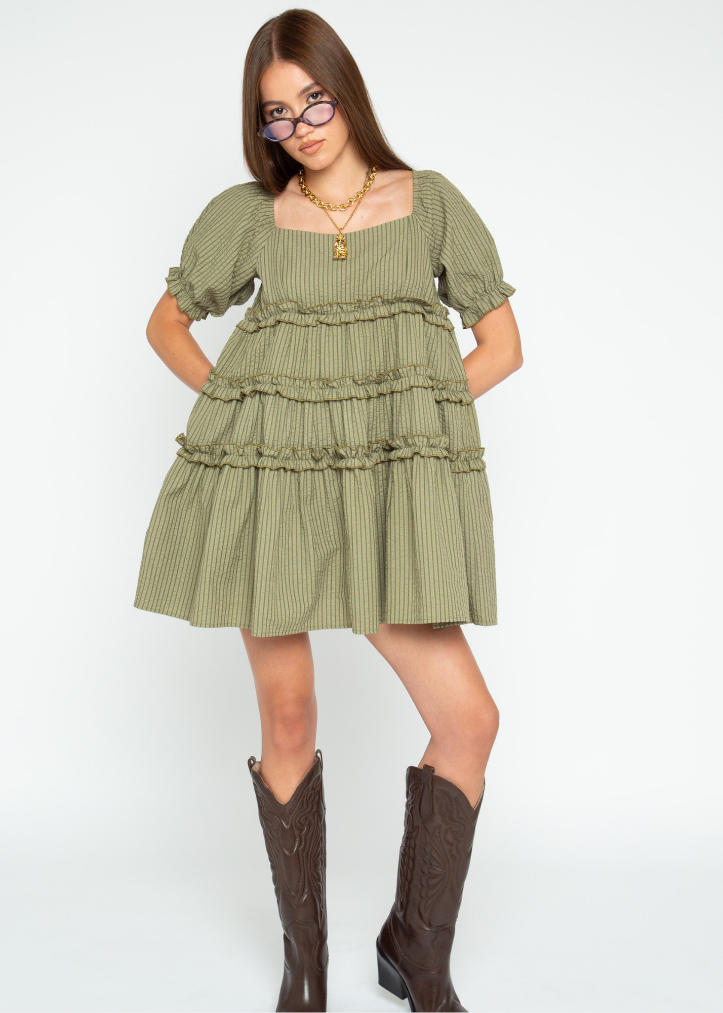 Daisy Street - Pine Striped Oversized Smock Dress