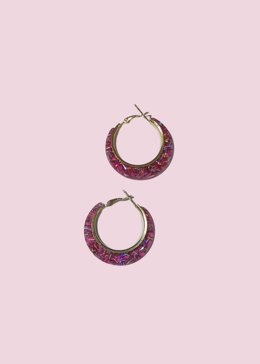 The Edit - Pink Iridescent Glitter Small Hoop Earrings