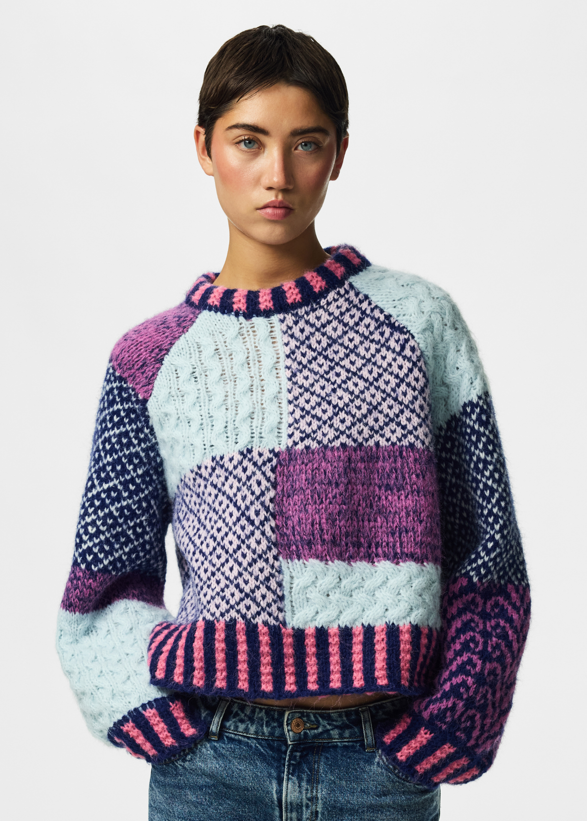 Pieces - Purple Stripe Mismatch Jumper