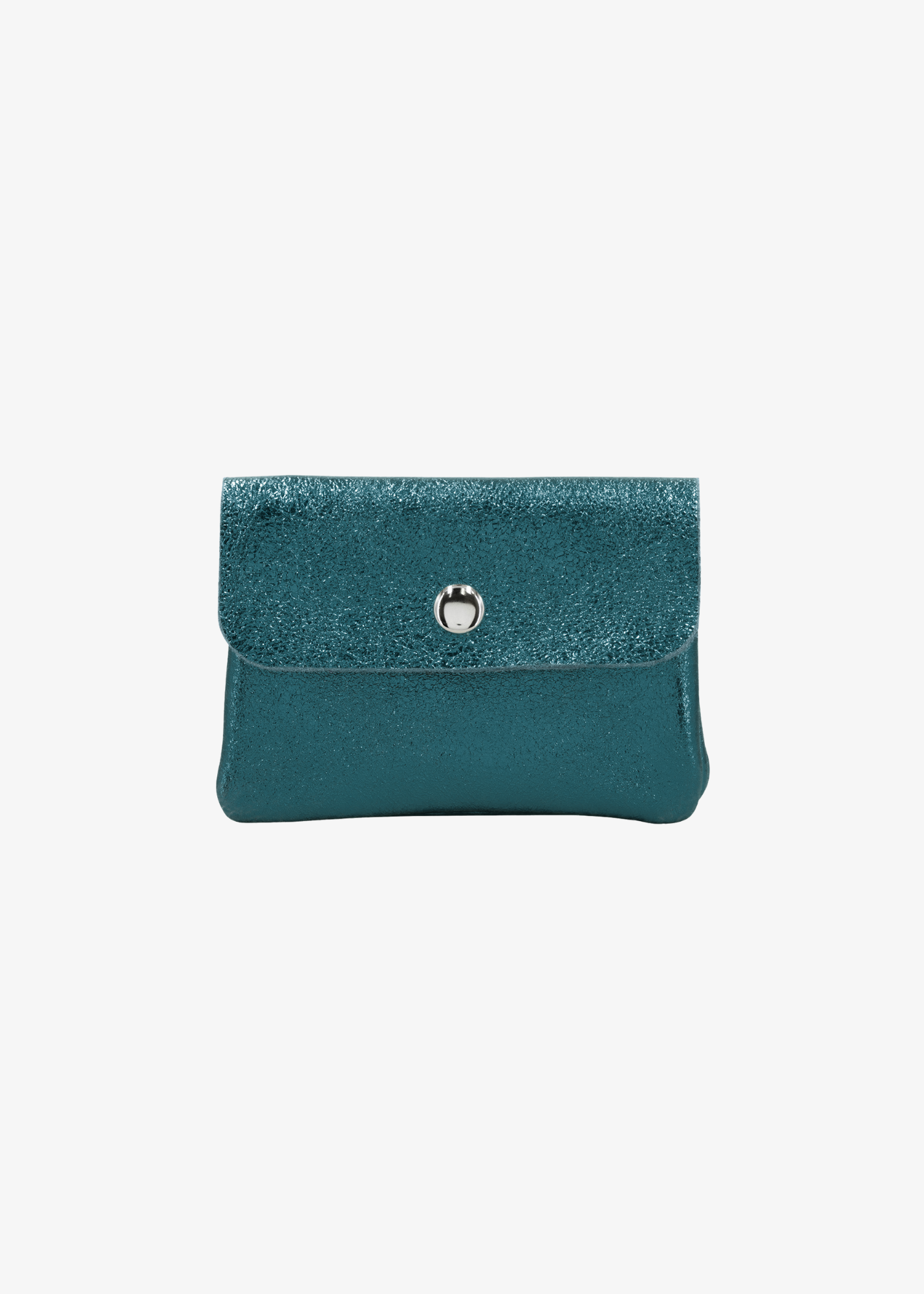 The Edit - Rectangle Leather Coin Purse in Metallic Emerald