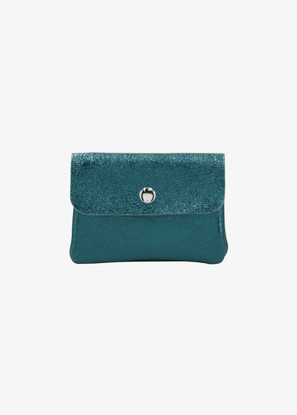 The Edit - Rectangle Leather Coin Purse in Metallic Emerald