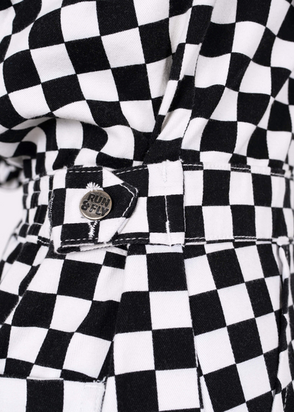 Run & Fly - Black & White Checkerboard Stretch Twill Boiler Suit