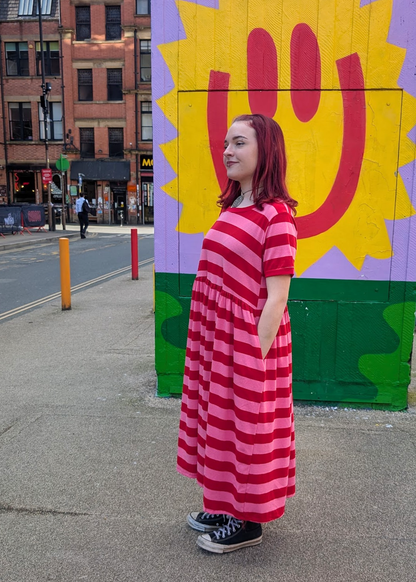 The Edit - Pink & Red Sugar Stripes Smock Dress