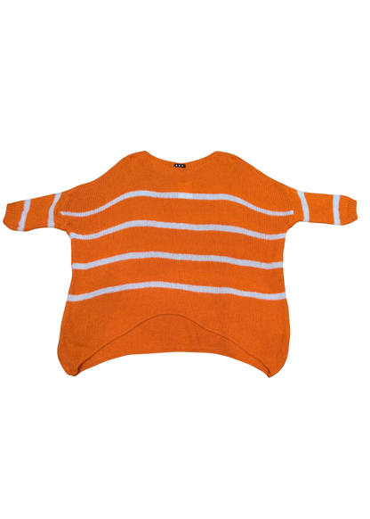 The Edit - Orange and white Stripe ¾ Sleeve Jumper