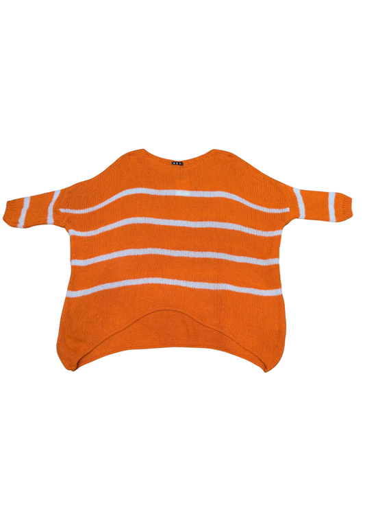The Edit - Orange and white Stripe ¾ Sleeve Jumper