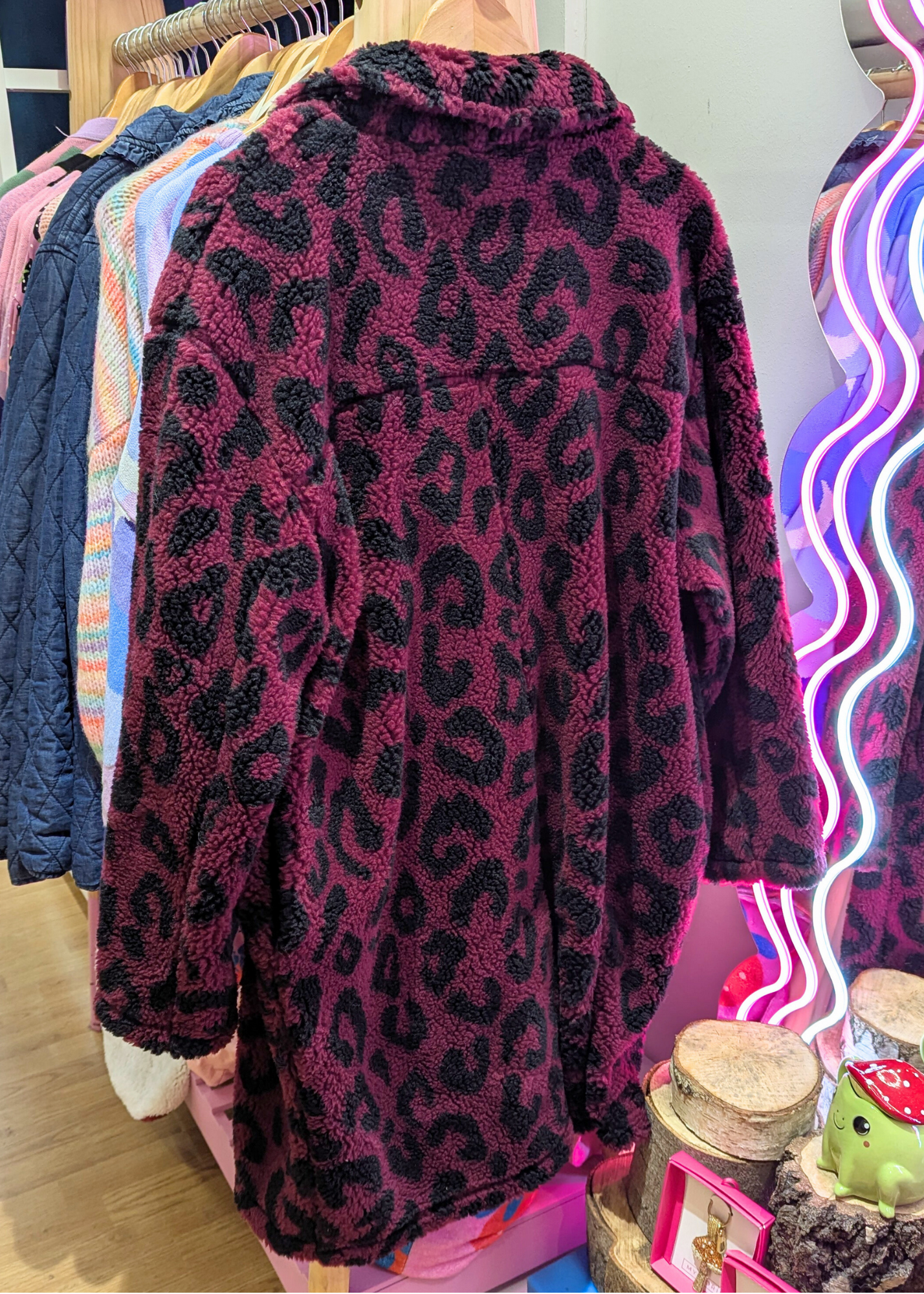 The Edit - Burgundy Leopard Print Teddy Fleece Jacket