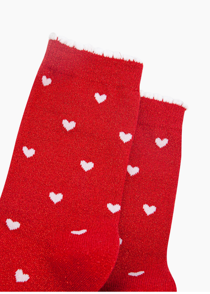 Sock Talk - Red Glitter Love Hearts Socks