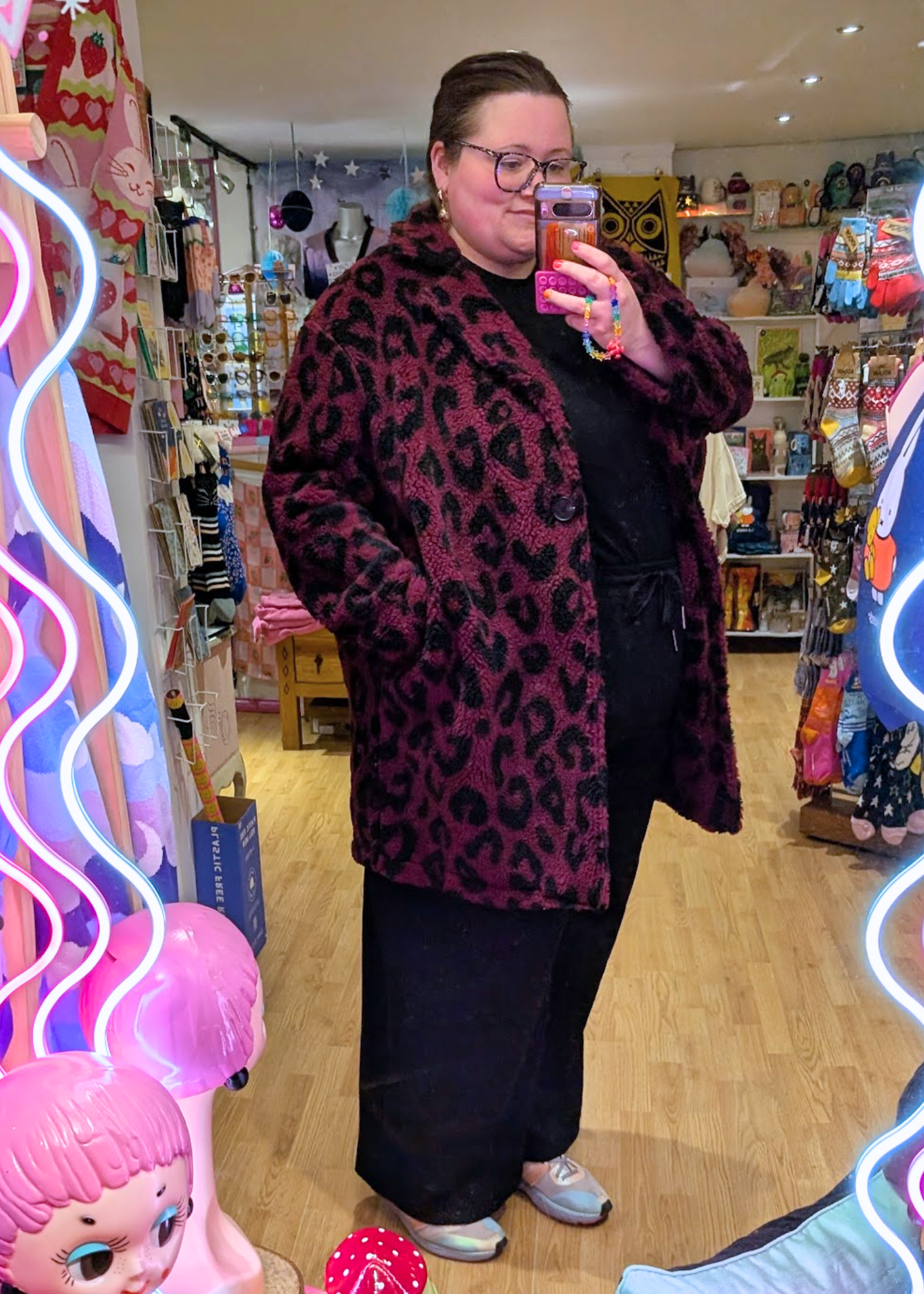 The Edit - Burgundy Leopard Print Teddy Fleece Jacket
