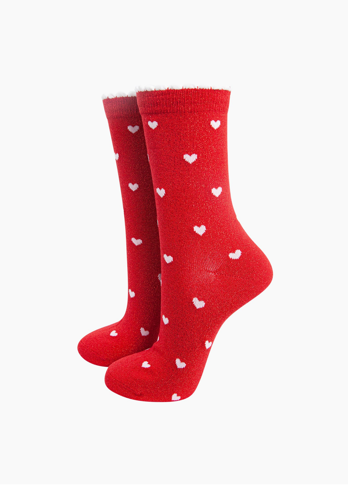 Sock Talk - Red Glitter Love Hearts Socks