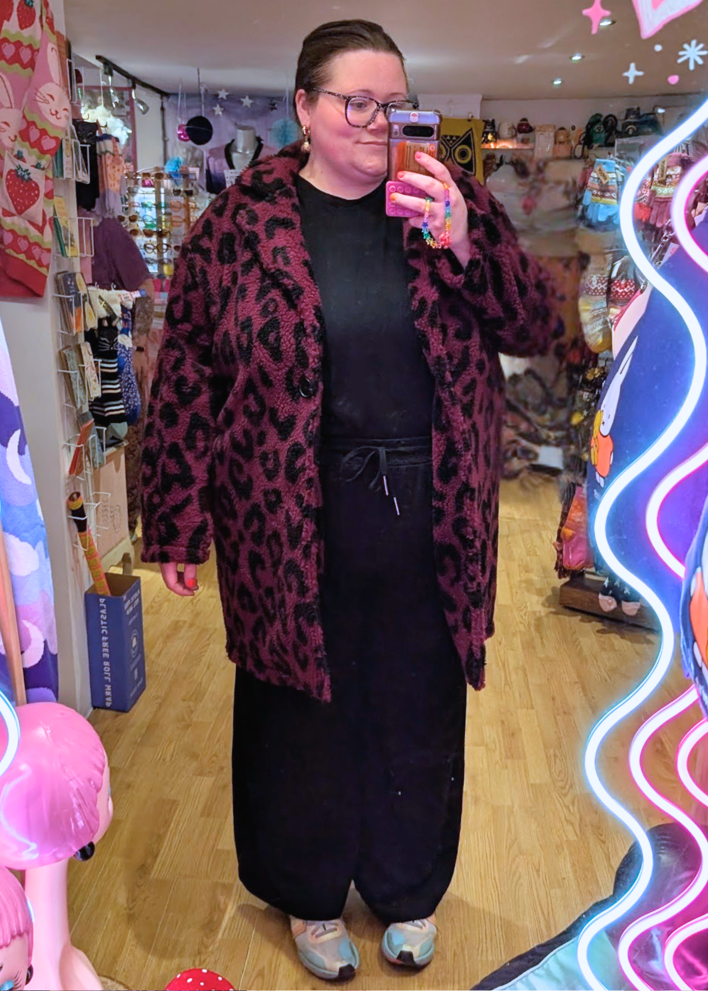 The Edit - Burgundy Leopard Print Teddy Fleece Jacket