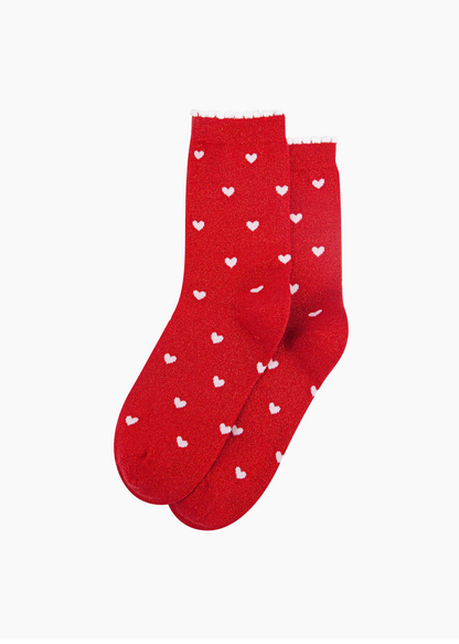 Sock Talk - Red Glitter Love Hearts Socks