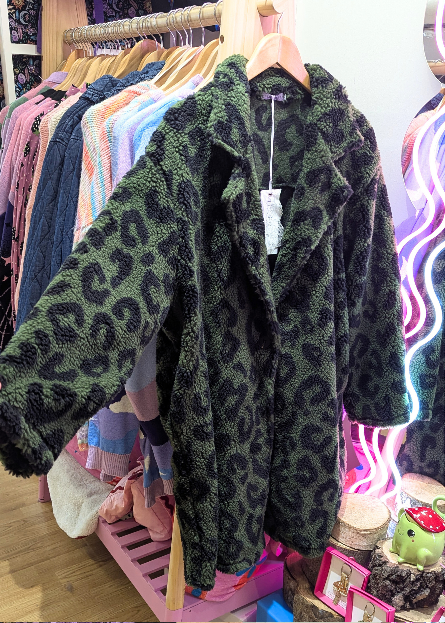 The Edit - Khaki Green Leopard Print Teddy Fleece Jacket