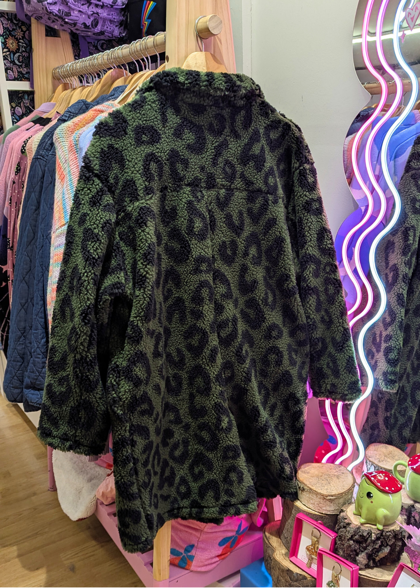 The Edit - Khaki Green Leopard Print Teddy Fleece Jacket