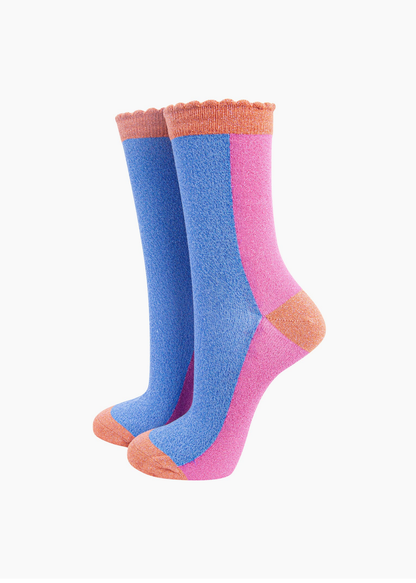 Sock Talk - Blue & Pink Colourblock Glitter Socks