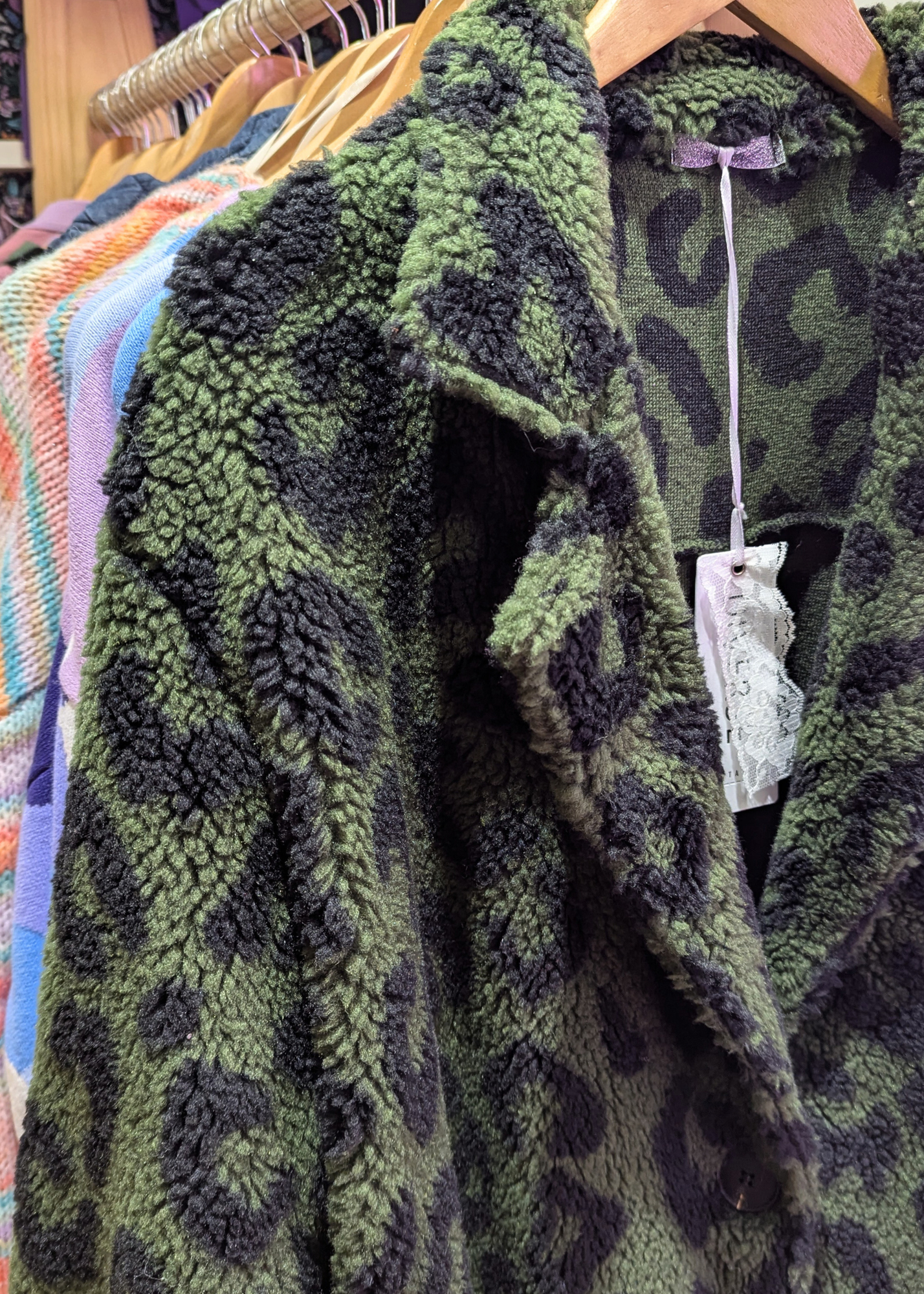 The Edit - Khaki Green Leopard Print Teddy Fleece Jacket