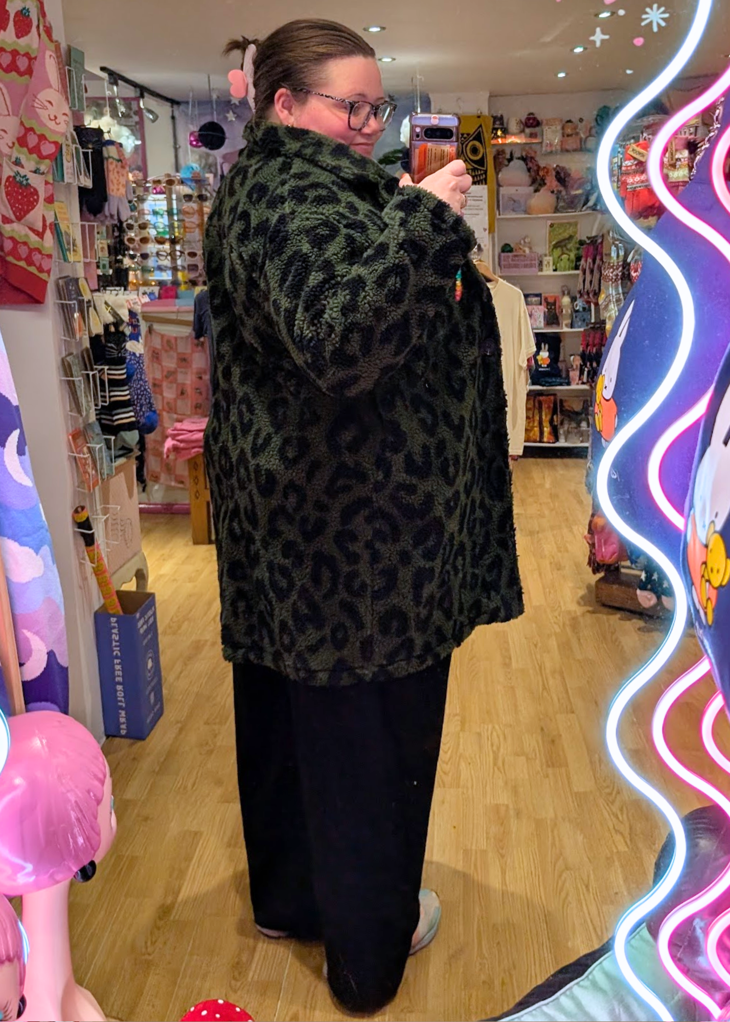 The Edit - Khaki Green Leopard Print Teddy Fleece Jacket