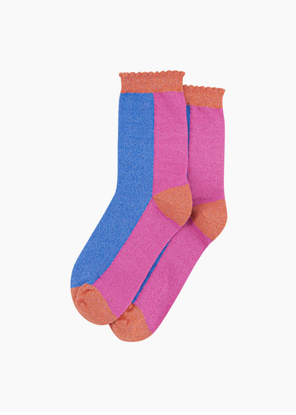 Sock Talk - Blue & Pink Colourblock Glitter Socks