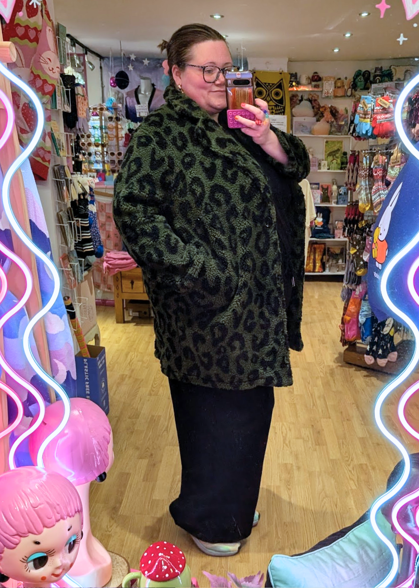 The Edit - Khaki Green Leopard Print Teddy Fleece Jacket